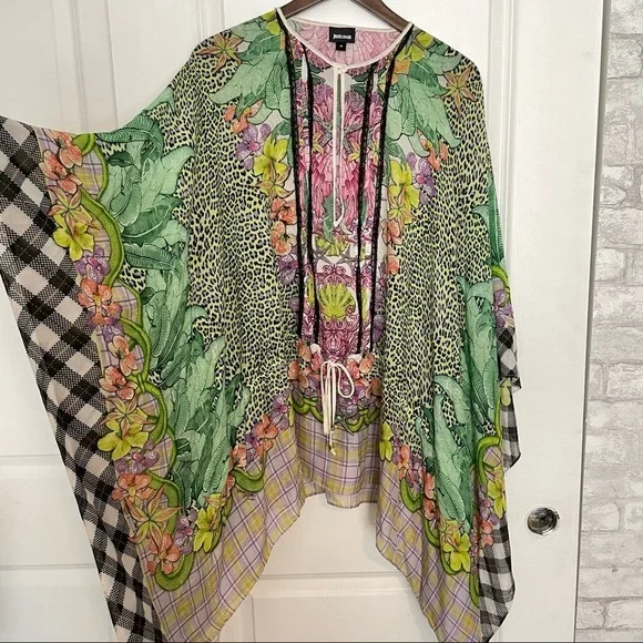 Just Cavalli 1990s Green Pink Multicolored floral Silk Tunic Kaftan Top dress - Picture 11 of 16